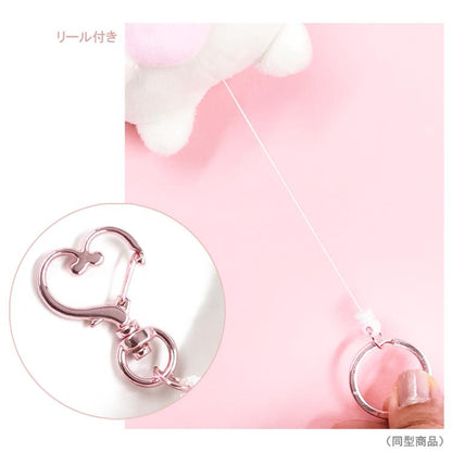 Tamagotchi | Kuchipatchi Plush Mascot Retractable Reel Keychain Bag Charm 107×88×58mm (Love Ribbon)