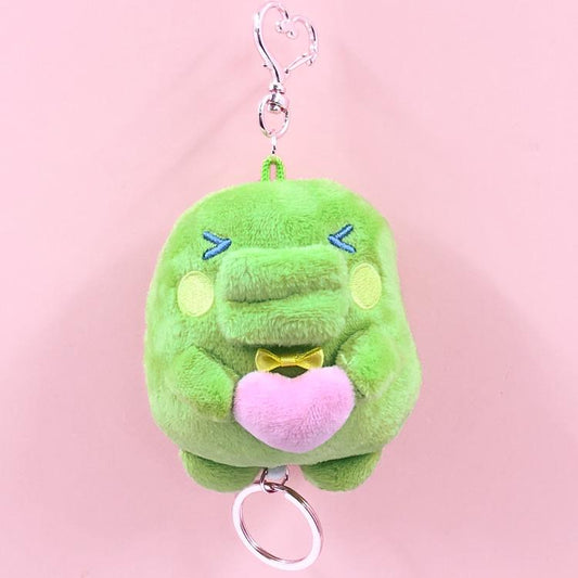 Tamagotchi | Kuchipatchi Plush Mascot Retractable Reel Keychain Bag Charm 107×88×58mm (Love Ribbon)