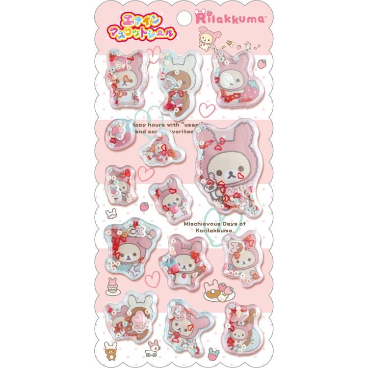 San-X | Rilakkuma Playing with Rabbits Air-in Mascot Sticker 200×95mm (Back in the Day Honey)