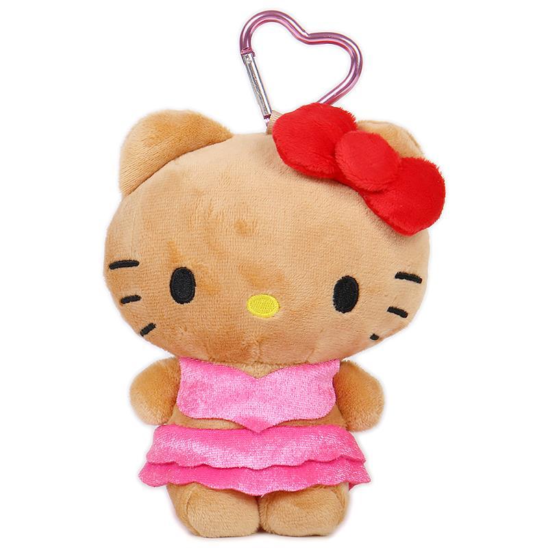 SANRIO | Hello Kitty Mini Plush Pouch with Carabiner Keychain Bag Charm 150mm Approx. (Tan Swimsuit Party)