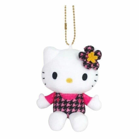 SANRIO | Hello Kitty Houndstooth PK BK Mascot Holder Plush Keychain 10cm Approx. (50th Anniversary)
