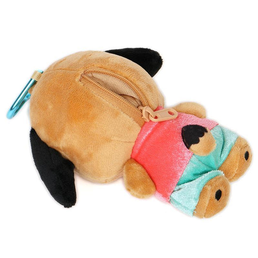 SANRIO | Pochacco Mini Plush Pouch with Carabiner Keychain Bag Charm 150mm Approx. (Tan Swimsuit Party)