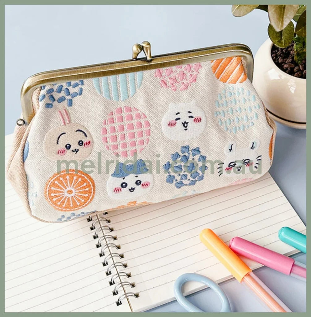 Chiikawa | Clasp Embroidery Multi Pouch 20Cm×14Cm×6Cm 吉伊卡哇 长款 刺绣多用口金包/零钱包/手拿包 Beige