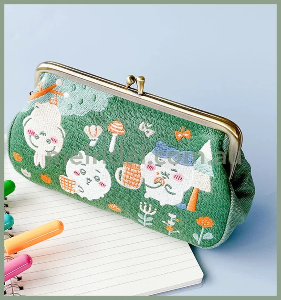 Chiikawa | Clasp Embroidery Multi Pouch 20Cm×14Cm×6Cm 吉伊卡哇 长款 刺绣多用口金包/零钱包/手拿包 Green