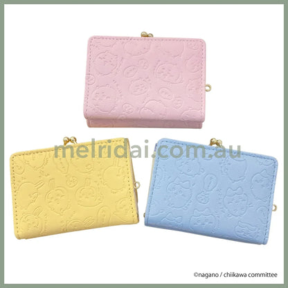 CHIIKAWA | Hachiware Trifold Wallet Clasp Purse 77x106x30mm (Gold Blue Embossed)