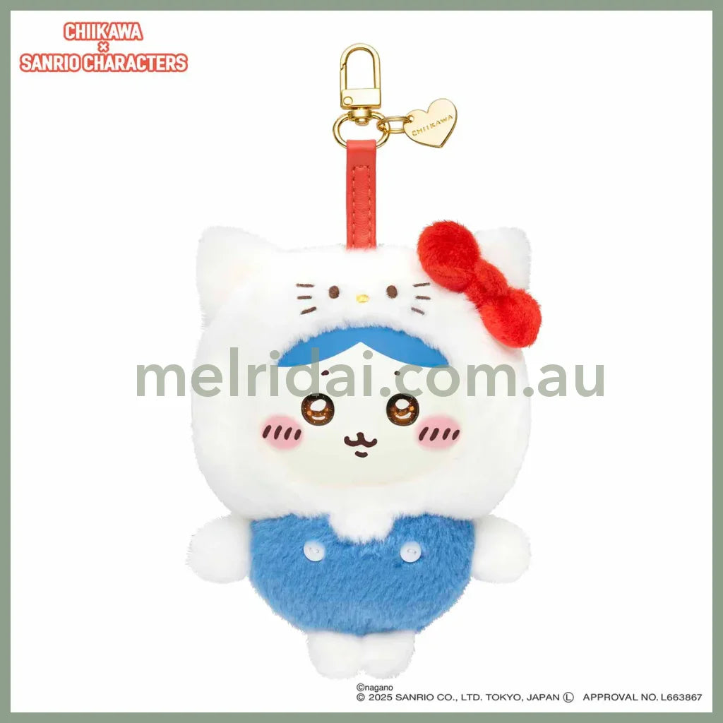 CHIIKAWA x SANRIO | Hachiware x Hello Kitty Kiramekko Vinyl Plush Keychains Bag Charm 140×115×75mm