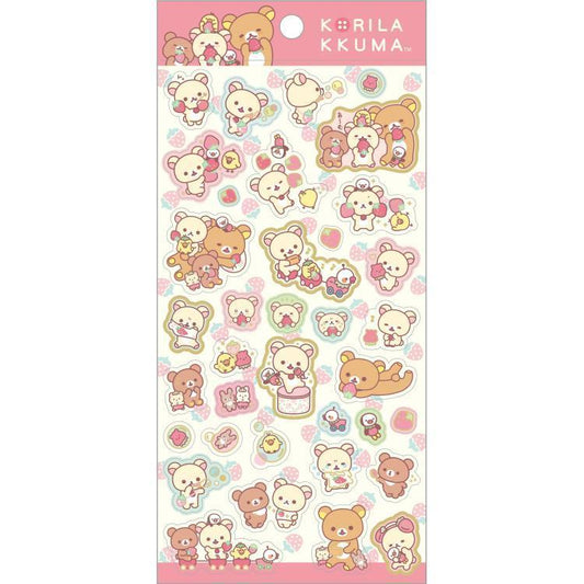 SAN-X | Korilakkuma Gold Foil Clear Seal Sticker 200×95mm (Full of Strawberry Day B)