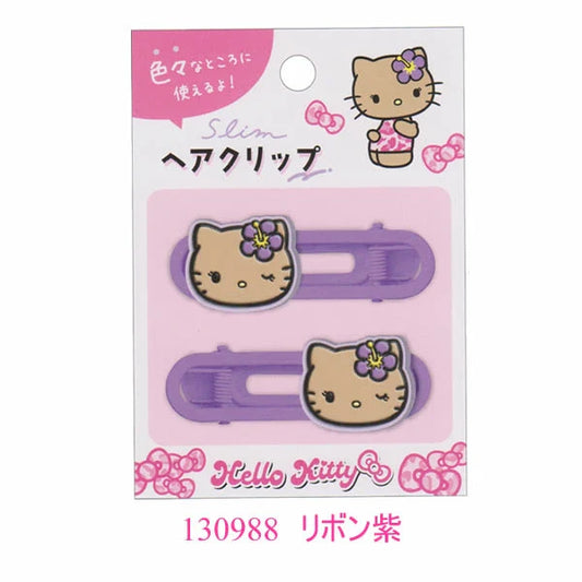 SANRIO | Hello Kitty Slim Hair Clip 20×60mm (Tan Kitty Gal Purple)