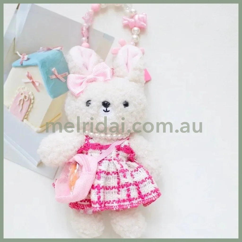 Curly collection | Mascot Holder Plush Keychain Pearl Chain Bag Charm (Rabbit)