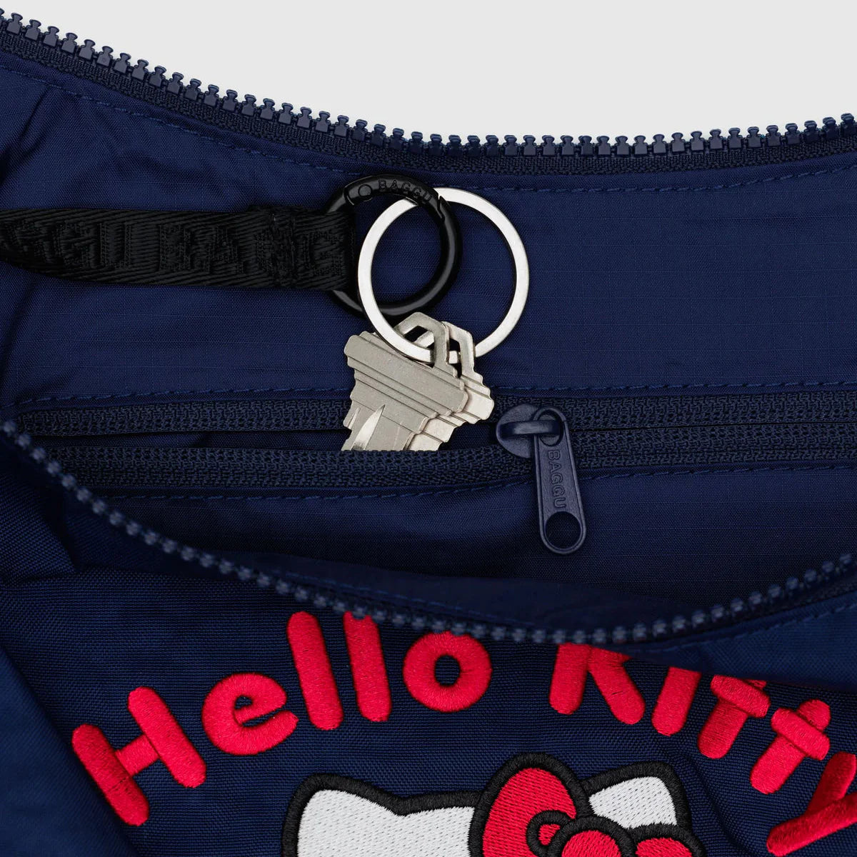 Baggu Medium Nylon Crescent Bag (Embroidered Hello Kitty & Teddy)