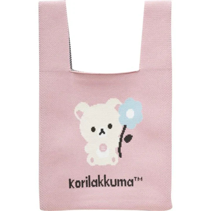 SAN-X | Rilakkuma Korilakkuma Jacquard Woven Mini Tote Bag Knit Bag 360×200mm(Basic Rilakkuma Flower)