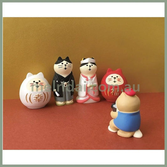 Decoleconcombre Happiness Cat Daruma Pair Set 38×36×44Mm