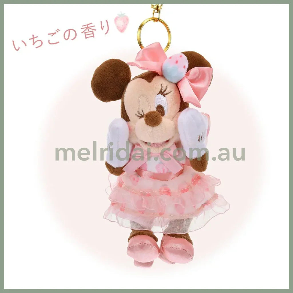 DISNEY | Minnie Mouse Plush Keychain Mascot Holder H16×W10×D10cm (STRAWBERRY COLLECTION)