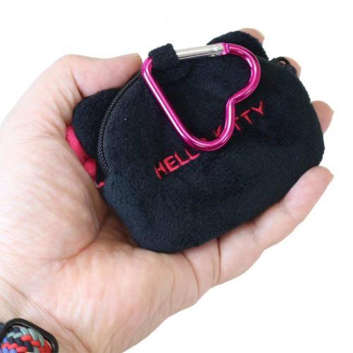SANRIO | Hello Kitty Face-shaped Pouch with Carabiner Keychain 90×78×20mm (Black Pink Gal with Glasses)