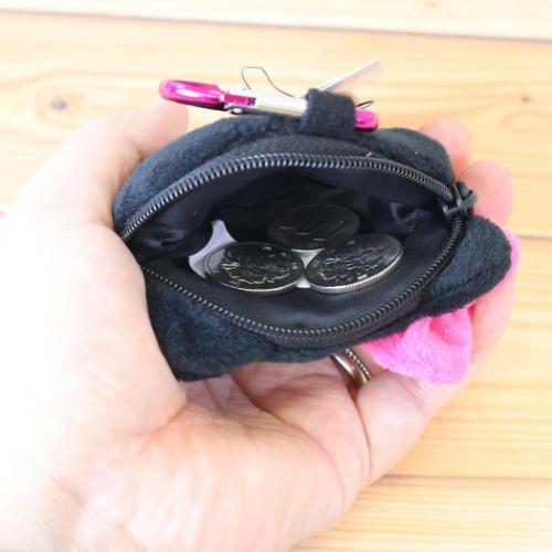 SANRIO | Hello Kitty Face-shaped Pouch with Carabiner Keychain 90×78×20mm (Black Pink Gal with Glasses)