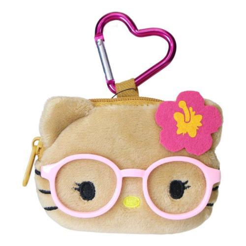SANRIO | Hello Kitty Face-shaped Pouch with Carabiner Keychain 90×78×20mm (Y2K Gal Tan Sunburned with Glasses)