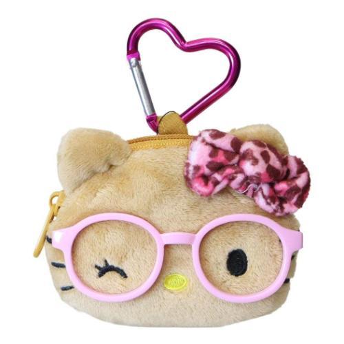SANRIO | Hello Kitty Face-shaped Pouch with Carabiner Keychain 90×78×20mm (Leopard Print)