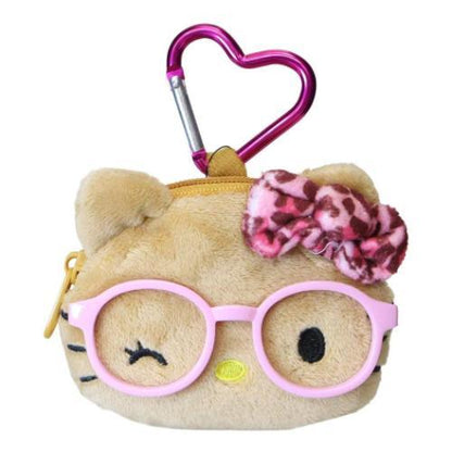 SANRIO | Hello Kitty Face-shaped Pouch with Carabiner Keychain 90×78×20mm (Leopard Print)