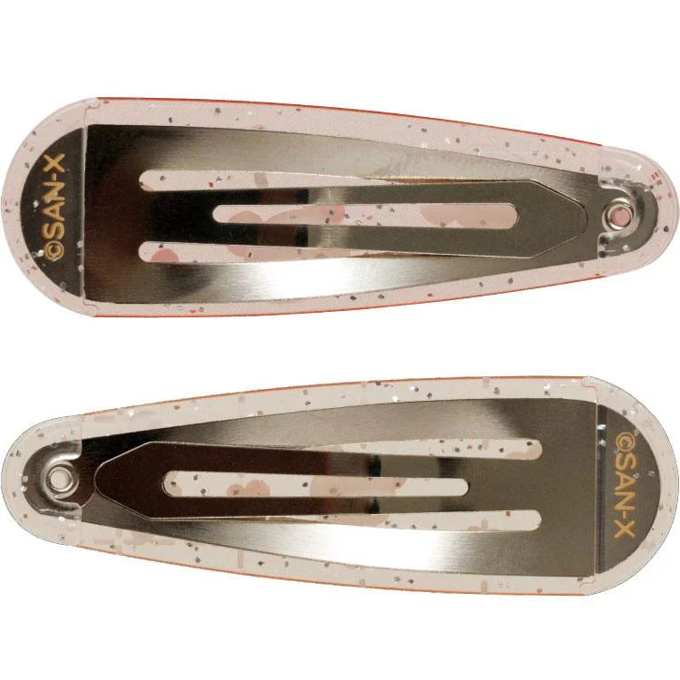 SAN-X | Rilakkuma Korilakkuma Hair Clip HairPin Set of Two Clear Different Colors with Glitter 20 x 55 mm (Cherry Heart)
