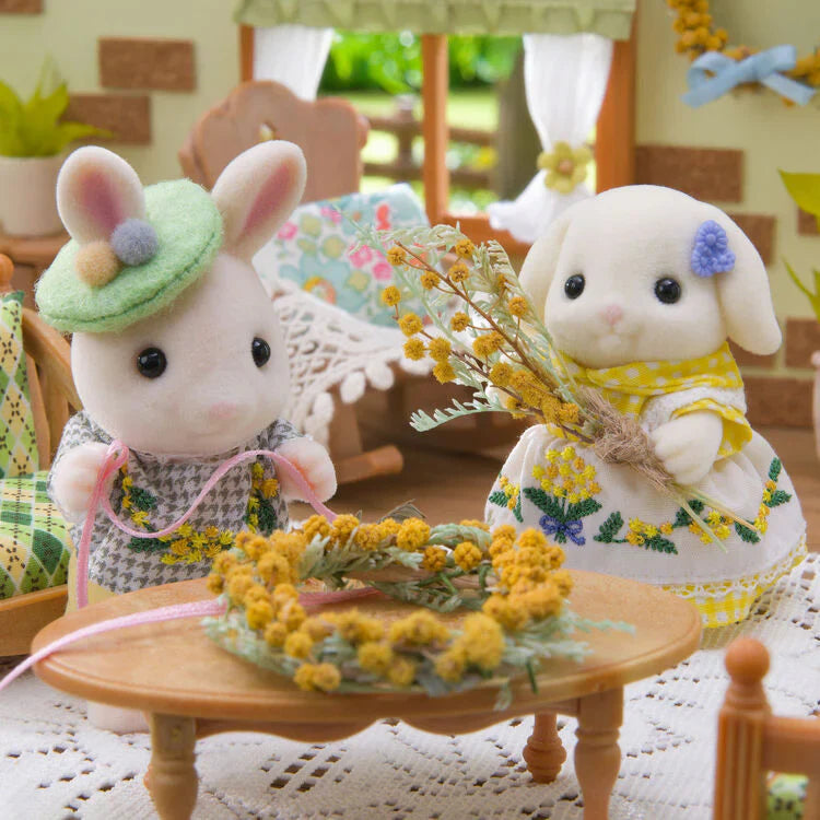 【Jp】Sylvanian Families | Mimosa Embroidery Pair Set Rabbit Doll
