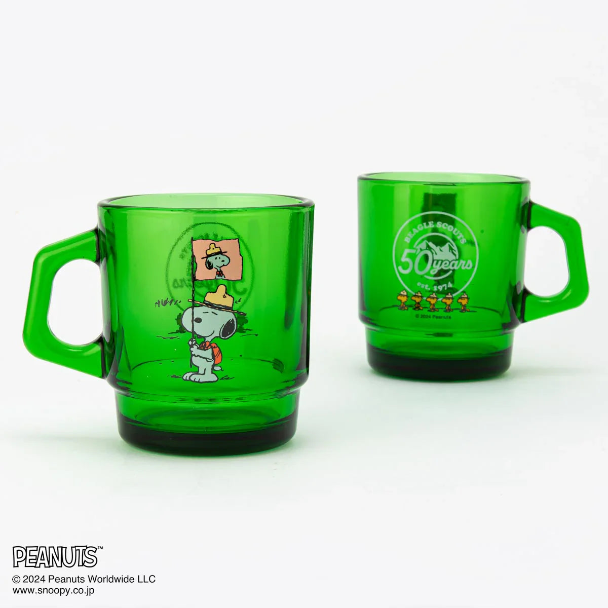 Fire King X Snoopy｜Stacking Mug Peanuts Beagle Scouts 50 Years (Forest Green)