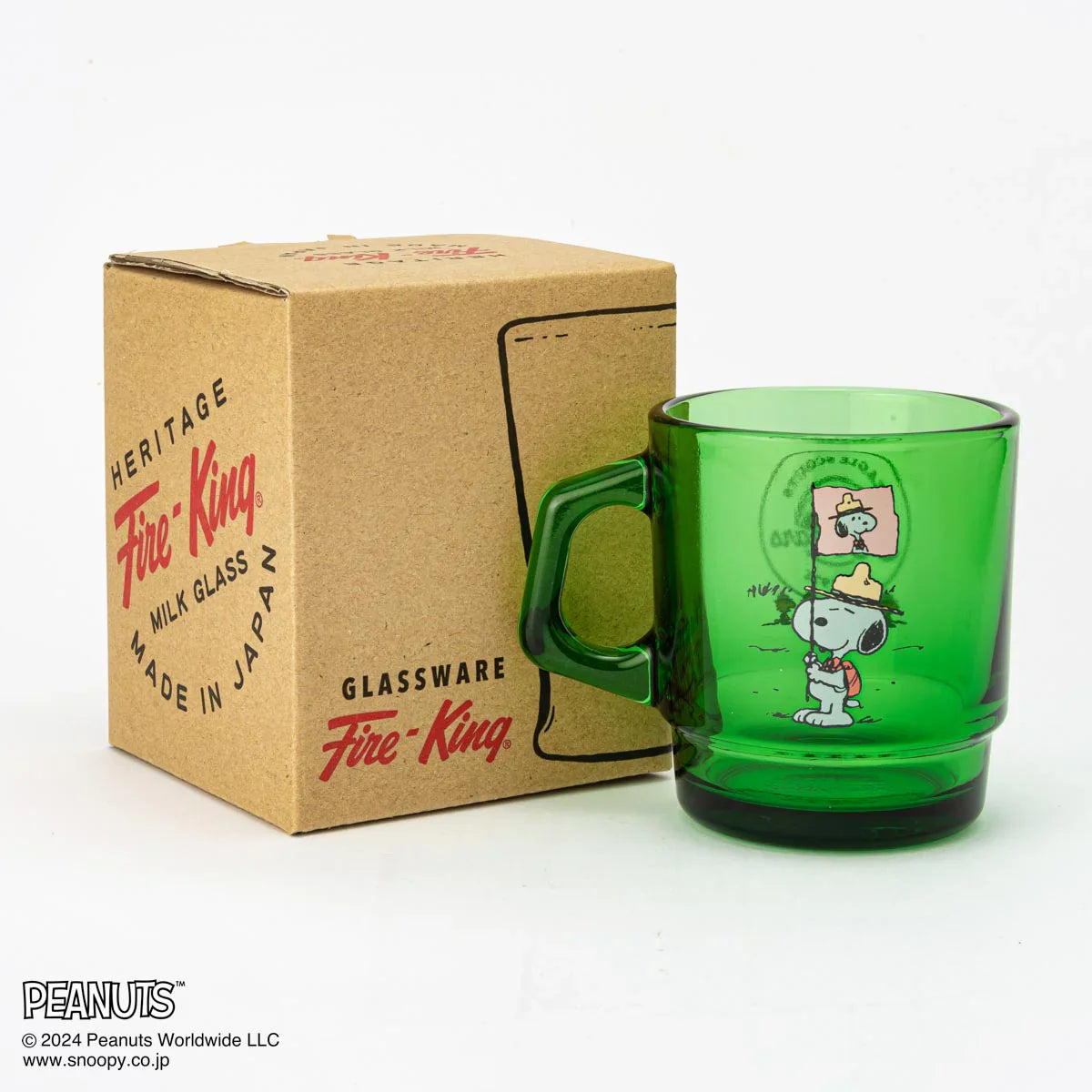 Fire King X Snoopy｜Stacking Mug Peanuts Beagle Scouts 50 Years (Forest Green)
