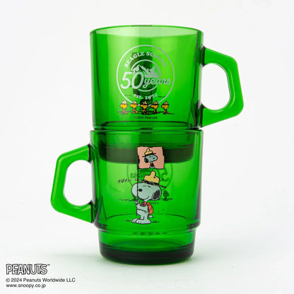 Fire King X Snoopy｜Stacking Mug Peanuts Beagle Scouts 50 Years (Forest Green)