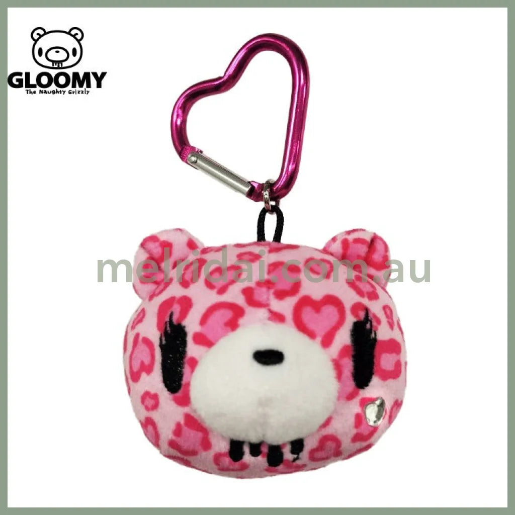 Gloomy Bear | Pink Leopard Print Tote Bag with Keychain Heart Carabiner 380×280mm