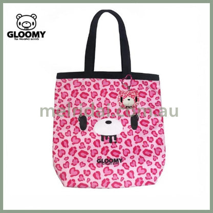 Gloomy Bear | Pink Leopard Print Tote Bag with Keychain Heart Carabiner 380×280mm