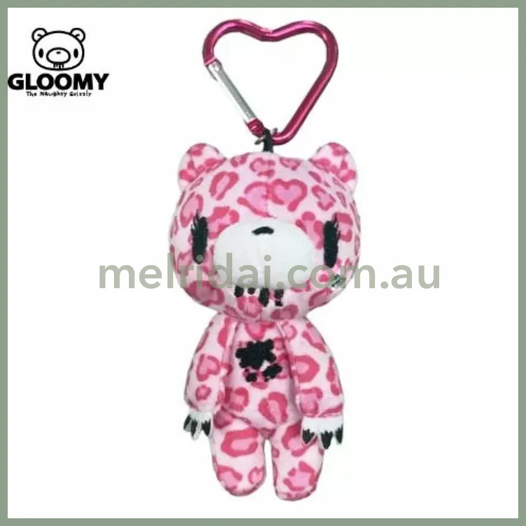 Gloomy Bear | Pink Mascot Holder Bag Charm Plush Keychain with Carabiner 115×70mm (Leopard Print)