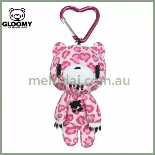 Gloomy Bear | Pink Mascot Holder Bag Charm Plush Keychain with Carabiner 115×70mm (Leopard Print)