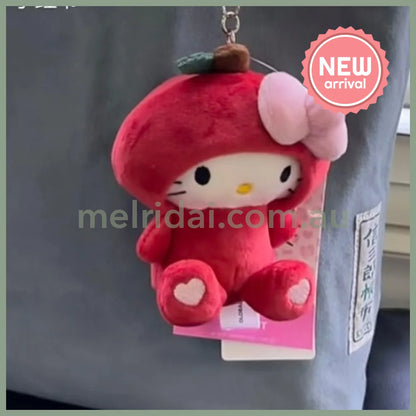 HELLO KITTY×GLOBAL WORK | Apple Mascot Holder Bag Charm Plush Keychain 10cm Approx. (Heisei Retro)