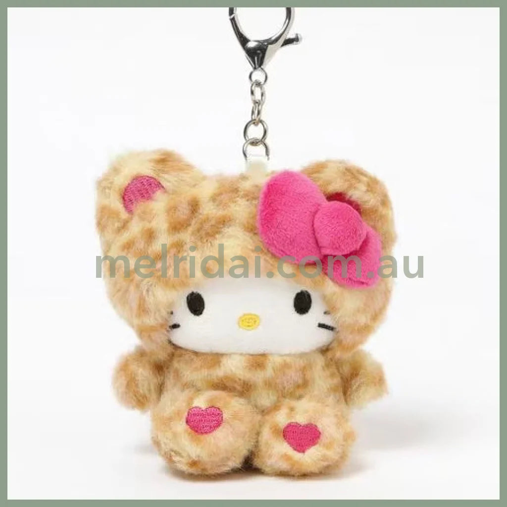 HELLO KITTY×GLOBAL WORK | Brown Mascot Holder Bag Charm Plush Keychain 10cm Approx. (Leopard Print)