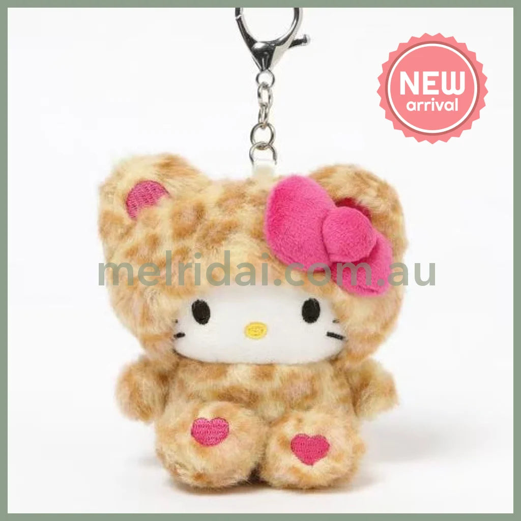 HELLO KITTY×GLOBAL WORK | Brown Mascot Holder Bag Charm Plush Keychain 10cm Approx. (Leopard Print)