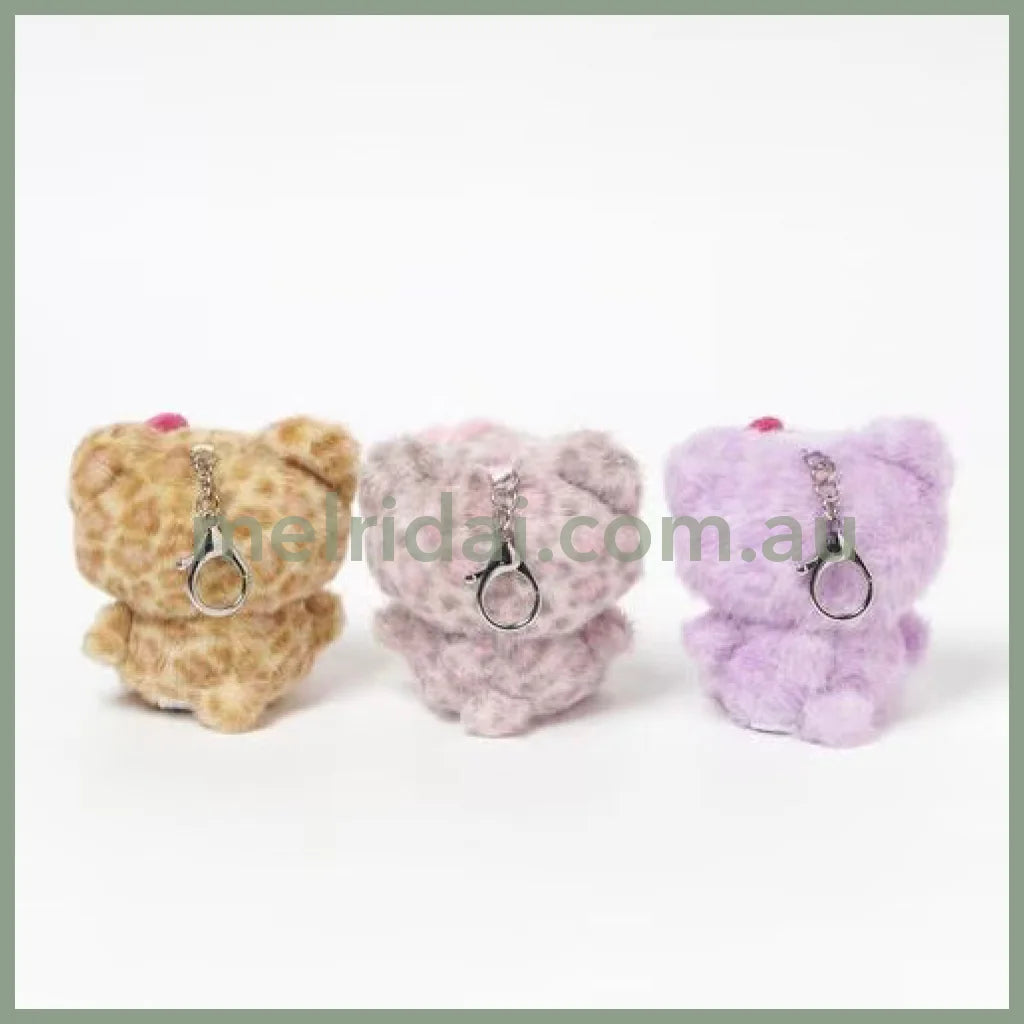 HELLO KITTY×GLOBAL WORK | Pink Tanned Mascot Holder Bag Charm Plush Keychain 10cm Approx. (Leopard Print)