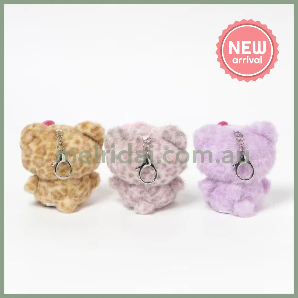 HELLO KITTY×GLOBAL WORK | Pink Tanned Mascot Holder Bag Charm Plush Keychain 10cm Approx. (Leopard Print)