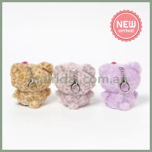 HELLO KITTY×GLOBAL WORK | Pink Tanned Mascot Holder Bag Charm Plush Keychain 10cm Approx. (Leopard Print)