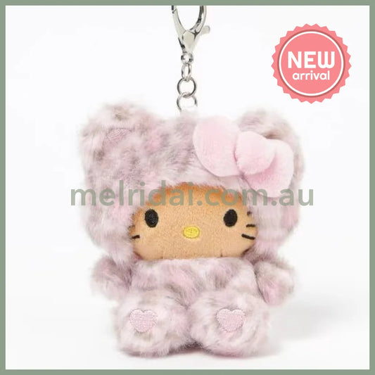 HELLO KITTY×GLOBAL WORK | Pink Tanned Mascot Holder Bag Charm Plush Keychain 10cm Approx. (Leopard Print)