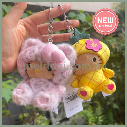 HELLO KITTY×GLOBAL WORK | Pink Tanned Mascot Holder Bag Charm Plush Keychain 10cm Approx. (Leopard Print)