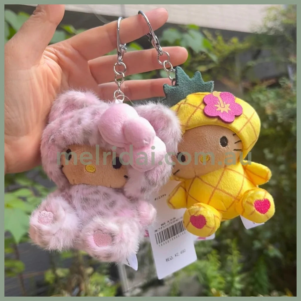 HELLO KITTY×GLOBAL WORK | Pink Tanned Mascot Holder Bag Charm Plush Keychain 10cm Approx. (Leopard Print)