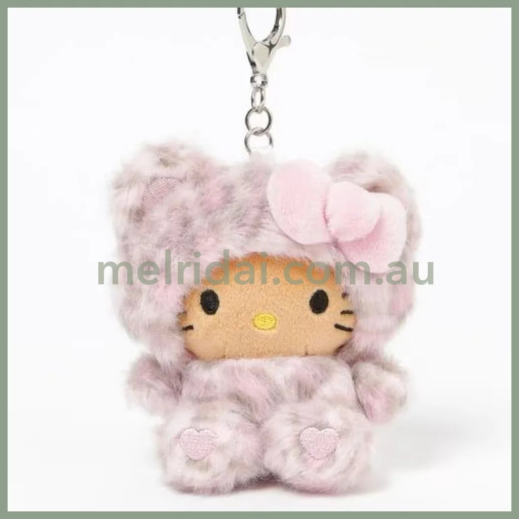 HELLO KITTY×GLOBAL WORK | Pink Tanned Mascot Holder Bag Charm Plush Keychain 10cm Approx. (Leopard Print)