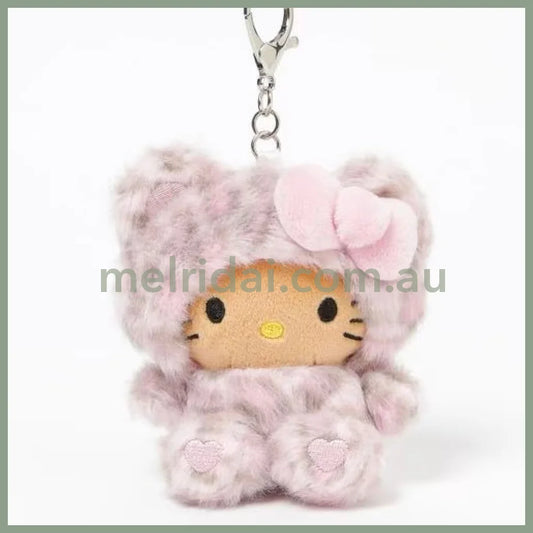 HELLO KITTY×GLOBAL WORK | Pink Tanned Mascot Holder Bag Charm Plush Keychain 10cm Approx. (Leopard Print)