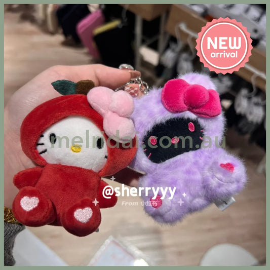 HELLO KITTY×GLOBAL WORK | Purple Black Mascot Holder Bag Charm Plush Keychain 10cm Approx. (Leopard Print)