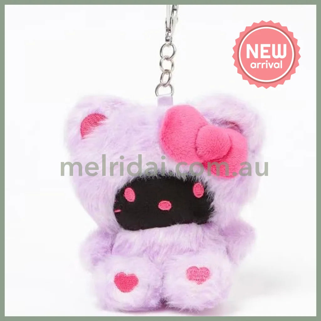 HELLO KITTY×GLOBAL WORK | Purple Black Mascot Holder Bag Charm Plush Keychain 10cm Approx. (Leopard Print)