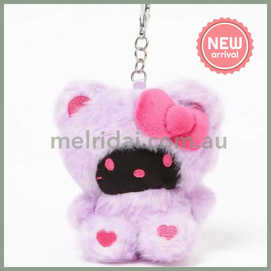HELLO KITTY×GLOBAL WORK | Purple Black Mascot Holder Bag Charm Plush Keychain 10cm Approx. (Leopard Print)