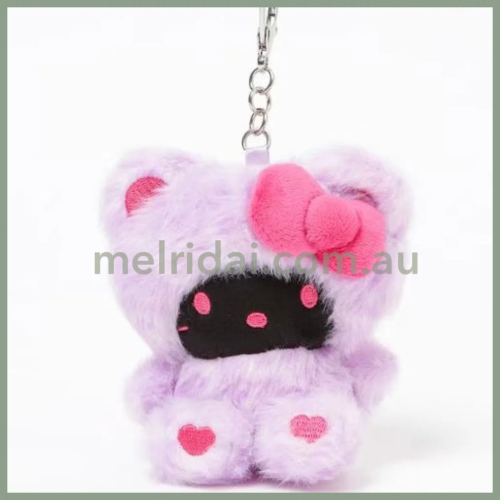 HELLO KITTY×GLOBAL WORK | Purple Black Mascot Holder Bag Charm Plush Keychain 10cm Approx. (Leopard Print)