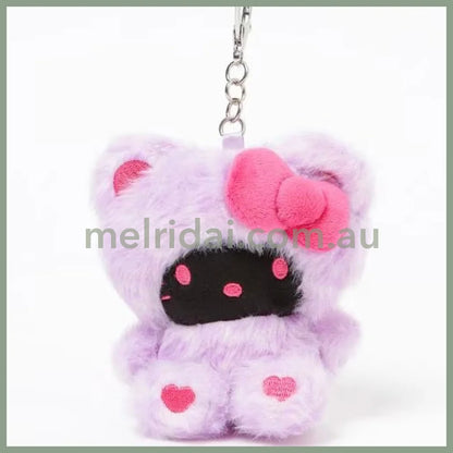 HELLO KITTY×GLOBAL WORK | Purple Black Mascot Holder Bag Charm Plush Keychain 10cm Approx. (Leopard Print)