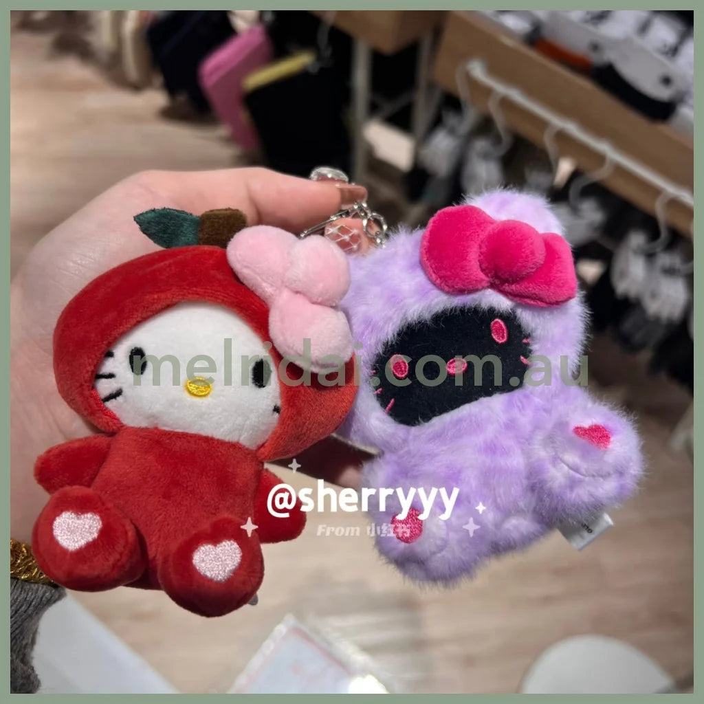 HELLO KITTY×GLOBAL WORK | Purple Black Mascot Holder Bag Charm Plush Keychain 10cm Approx. (Leopard Print)