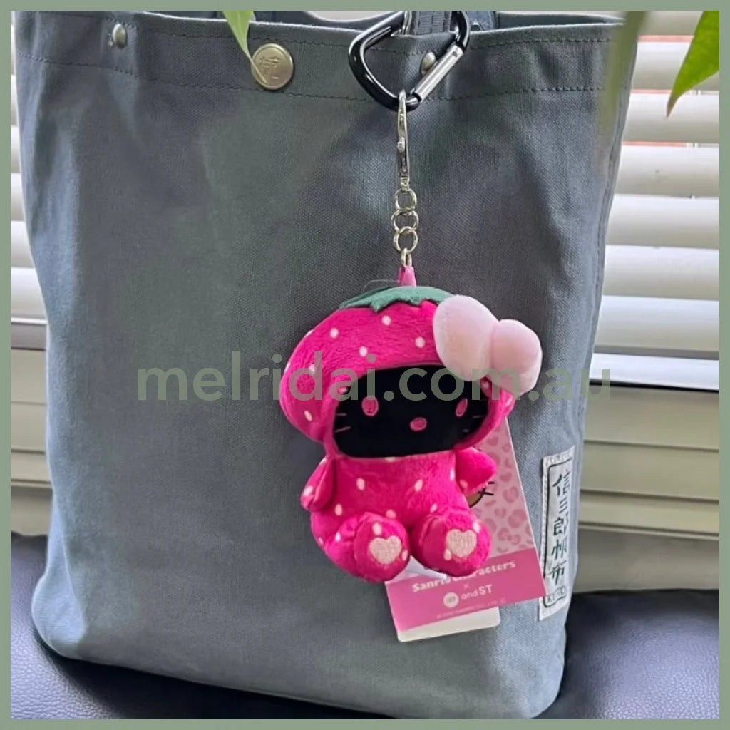 HELLO KITTY×GLOBAL WORK | Strawberry Mascot Holder Bag Charm Plush Keychain 10cm Approx. (Heisei Retro)