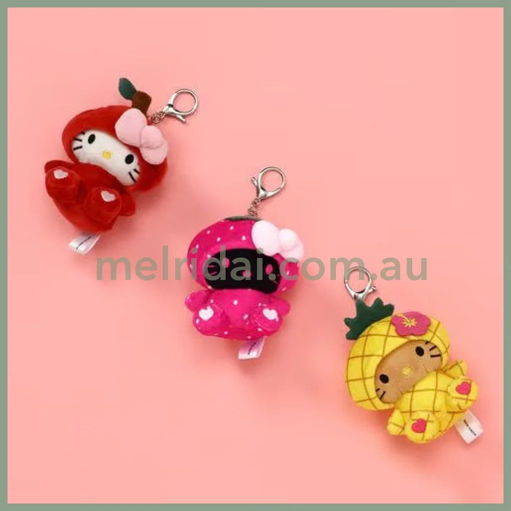 HELLO KITTY×GLOBAL WORK | Strawberry Mascot Holder Bag Charm Plush Keychain 10cm Approx. (Heisei Retro)